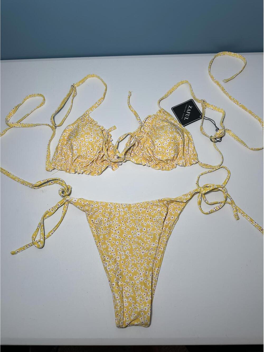 Zaful Yellow Floral Print Triangle Bikini Set